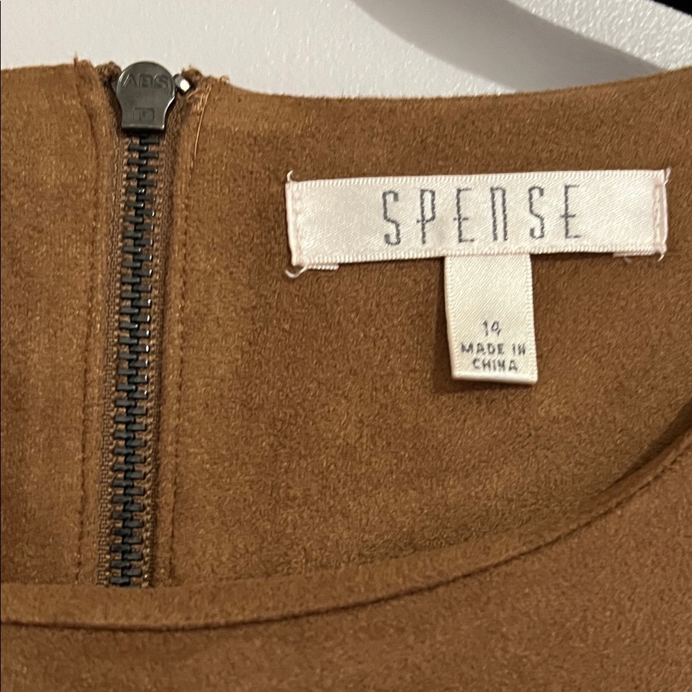 Spense Brown Midi Dress with Studded Detail faux suede short sleeve large sz 14 - Picture 2 of 10